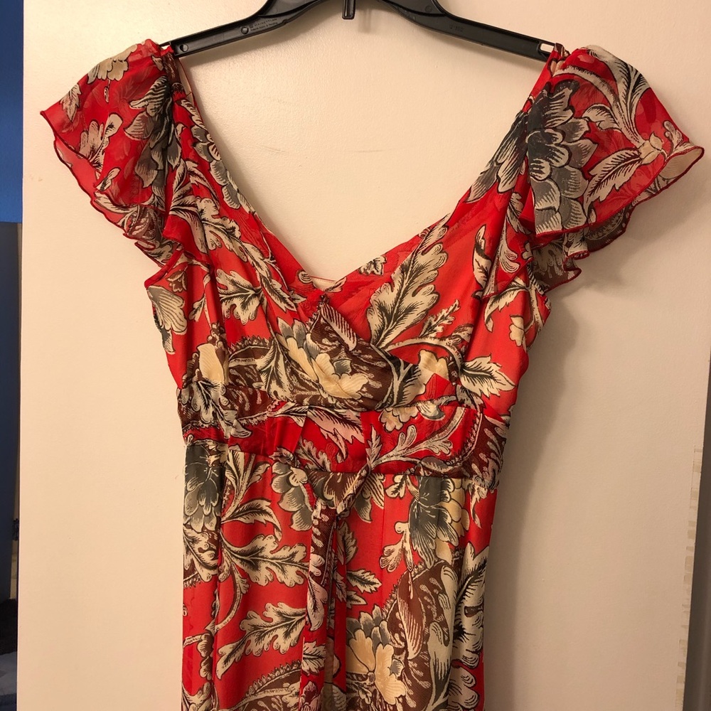 DVF red and cream silk chiffon dress size 2.